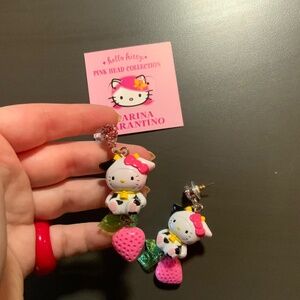hello kitty pink head cow strawberry earrings